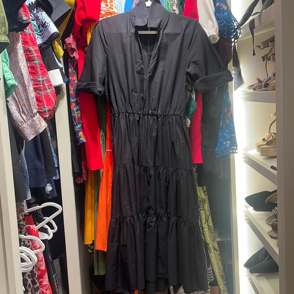 Tiered poplin dress with collar